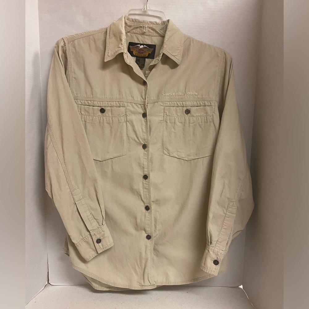 Women’s Harley-Davidson Tan Corduroy Button Down Shirt Size M